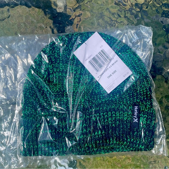 Hurley Unisex Green/ Black Max Cuff 2.0 Mixed Yarn Knit Beanie Ski Cap Hat. NWT - Picture 3 of 5